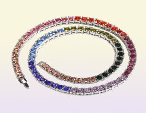 Hiphop tennisketens sieraden heren kleurrijke diamant stenen ketting ketting mode 4 mm zilvergouden ketting kettingen10457077
