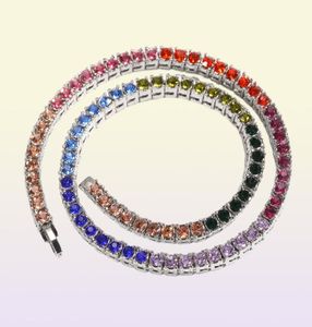 Hiphop tennisketens sieraden heren kleurrijke diamant stenen ketting ketting mode 4 mm zilvergouden ketting kettingen2297686