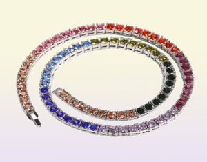 Hiphop tennisketens sieraden heren kleurrijke diamant stenen ketting ketting mode 4 mm zilvergouden ketting kettingen253075333