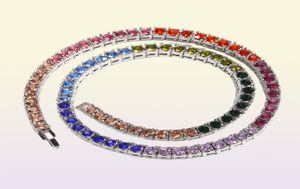 Hiphop tennisketens sieraden heren kleurrijke diamanten stenen ketting ketting mode 4 mm zilvergouden ketting kettingen1217341