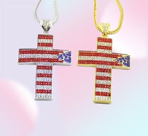 Hip Hop Les étoiles et les rayures croisent des diamants pendentifs Colliers pour hommes Collier de luxe religieux Chaîne cubaine en acier inoxydable 7740226