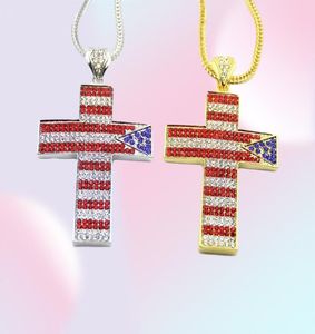 hiphop de Stars and Stripes kruis diamanten hanger kettingen voor mannen Religieuze luxe ketting RVS Cubaanse ketting 7406448