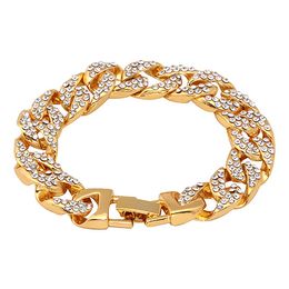 Bracelet en diamant en argent en argent en or épais hip hop brilangerie de bracelet pour hommes à la main en ramine complet et bijoux