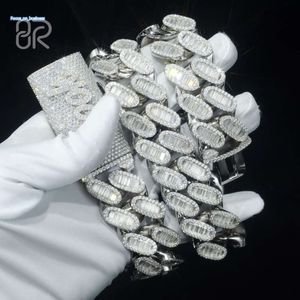 Hip Hop Dikke VVS Moissanite Cuban Link Chain Custom Iced Out 925 Silver Baguette Diamonds Bracelet Fine Jewelry ketting
