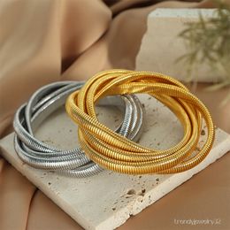 Bracelet chaîne serpent enroulé à trois couches Hip Hop, bijoux en acier inoxydable plaqué or