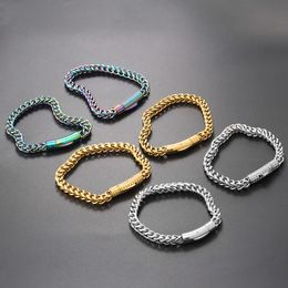 Bracelet Hip Hop en titane pour hommes, boucle à ressort de 6mm, chaîne avant et arrière en acier inoxydable, marque tendance, personnalisé