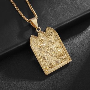 Hip Hop titane acier George le Dragon Slayer pendentif collier 18K véritable plaqué or hommes bijoux