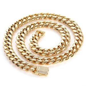 Hip Hop Titanium Staal Gepolijste Miami Ketting Set Met Zirkoon Lente Gesp Roestvrij Ronde Gepolijste Cubaanse Chain217S