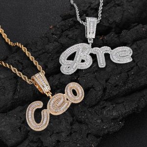 Hip Hop TopBling A-Z Signature personnalisée lettres nom pendentif collier T cubique Zircon 18k véritable plaqué or bijoux