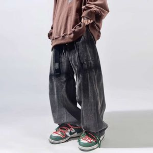 Hip Hop Trendy American High Street Gothic Floor Mopping Jeans Pantalons de cargaison vintage droits en vrac pour hommes femmes