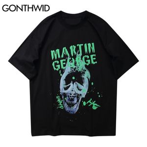 Hip Hop T-shirts Streewear Graffiti Crâne Punk Rock Gothique T-shirts Chemises Harajuku Mode À Manches Courtes Coton Casual Tops 210602