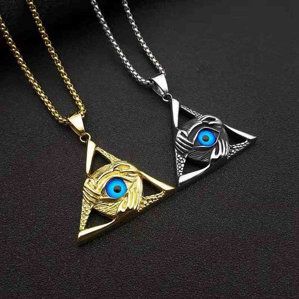 Hip Hop turco mal de ojo encanto colgante cadena oro plata Color acero inoxidable collar para Mujeres Hombres joyería entera