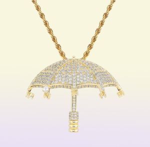 Hip Hop Umbrella Zirkon hanger ketting voor mannen Golden Alloy Rhinestone Luxe Cubaanse ketting Fashion Jewelr292G5218791
