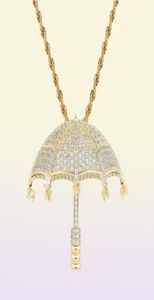 Hiphop Paraplu Zirkoon Hanger ketting voor mannen gouden legering strass luxe Cubaanse ketting mode jewelr292g2560292