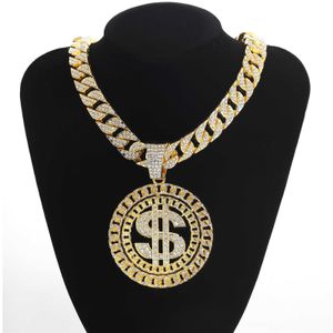 Hip Hop USD Disc Pendant Set met Diamond Alloy 925 Silver Hip Hop Cubaanse ketting USD -ketting voor mannen