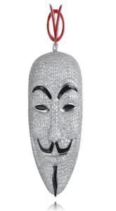 Hip Hop V for Vendetta Ketting Zilver Kleur Cubic Zirkoon Masker Hanger voor Mannen Ice Out Tennis Chain Rapper Jewelry8112708