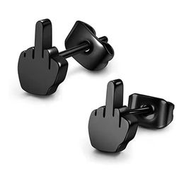 Hip Hop Vertical Middle Finger Stud voor vrouwen Men Punk roestvrij staal anker oorbellen Piercing ringen feestmode sieraden cadeau 1 paar