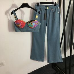 Hip Hop Vestbroek Women Sling Tops Trousers Outdoor Street Style Ladies Tracksuits Summer Personality Jeans Set Set