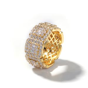 Hip Hop Vintage Volledige Crystal Zirkoon Ring Cluster Ringen 8mm10mm Real Vergulde Mannen Vrouwen Ring Sieraden