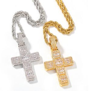 Hip Hop Vintage Sieraden WhiteGold Fill Cross Hanger Roestvrij stalen Ketting Volledige Princess Cut White Topaz CZ Diamond Vrouwen Mannen Ketting Gift