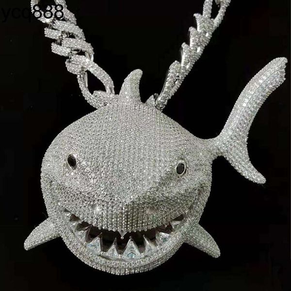 Colgante de moissanita personalizado con colgante de diamante helado de tiburón grande de Plata de Ley 925 de oro blanco de Hip Hop