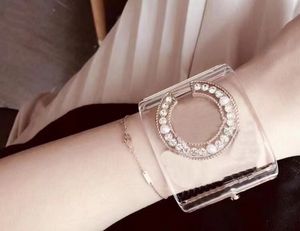 Brazalete de acrílico ancho de Hip Hop, brazalete transparente para mujer, diamantes de alta gama, perlas de circón, brazalete exagerado de lujo, joyería, fotografía callejera, accesorios Punk