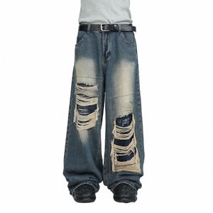 Hip Hop Femmes Jeans Taille Haute Lâche Ripped Trou Distred Jeans Droite Poches Gothiques Streetwear Pantalon En Denim Pleine Longueur F0vv #