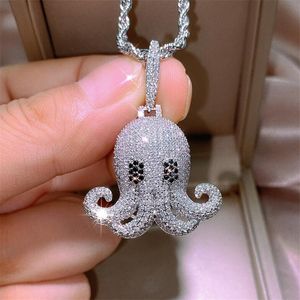 Hip Hop Damesmode Sieraden Punk Octopus Hanger 925 Sterling Zilver Volledige Pavw Wit Saffier CZ Diamond Edelstenen Party Twist Ketting Bruiloft Ketting Gift