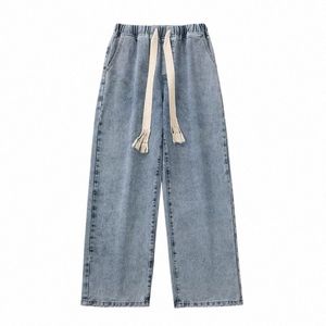 Hip Hop Y2k Baggy Broek Mannen High Street Trekkoord Elastische Taille Losse Jeans Straight Ins Wo Casual Herfst Lente broek u8pp #