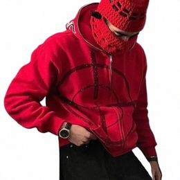 Hip Hop Y2K Style Hommes Sweat à capuche gothique Sweats à capuche Lettre Imprimer Casual Sweat à capuche Zipper Streetwear Punk Graffiti Sweat à capuche Veste R8ew #