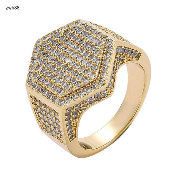 Anillo de circonita Cz de cristal de Hip Hop, anillo geométrico chapado en oro y plata para hombre, cantante rockero