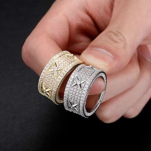 Hip HopNew Hip Hop Rock Star Ringen Mannen Luxe Goud Zilver Kleur Steentjes Zirkoon Pentagram Ringen Vrouwen Bruiloft