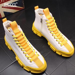 Zapatillas transpirables de Hip hop para hombre, botas vulcanizadas, botas informales de malla amarillas y negras para hombre, Tenis Masculino A32