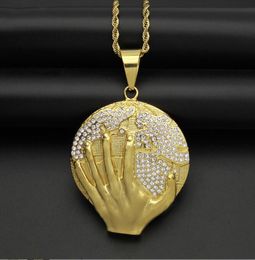 Hip Hopstainless Steel Earth Full Diamond Pendant dans Collier à main pour hommes Bijoux Rock Black Gold Silver Color Gift