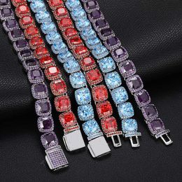 Hip Jewellery Men Women Custom Colorful 5A Zirkon Diamond Cluster Square Iced Out Tennis Chain Necklace