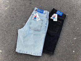 Hip heren shorts shop streetwear polaire grote jongen skateboard y2k broek grafisch borduurwerk retro blauw