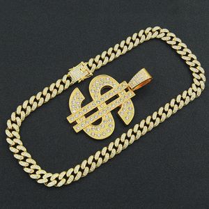 Hip New Fashion Hop sieraden Diamond dollar hanger Cubaanse ketting ketting accessoires trendy coole dominante straatdans nachtclub sleutelbeen kettingcadeaus voor mannen