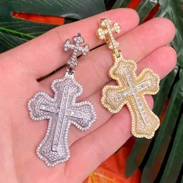 Hip Pop Glacé Bling Cz Croix Pendentif Collier Plein Pavé Cubique Zircon Or Couleur Cou Chaîne Accessoires Hommes Bijoux