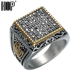 Punk Crown Patroon Heren Zegelringen Vintage Vierkant Titanium Roestvrij Staal Kristallen Ringen voor Mannen Sieraden