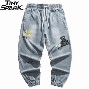 Hip Streetwear Denim Pantalon Ours Lettre Imprimer Denim Pantalon 2021 Hommes Harajuku Coton Pantalon Décontracté Joggers Jeans Sarouel H1223