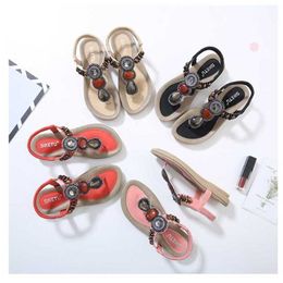 Hippe Zomersandaal Dames Etnische Stijl Sandalen Dames Toeristisch Strand Boheemse Platte Schoenen Met Kralen 240228