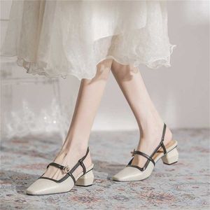 Heup zomer sandaal vrouwen dikke hakvormige niche design hoge dames schoenen kleur matching contrast mode baotou sandalen 240228