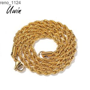 Collar de cadena de cuerda de acero inoxidable 316L de 3mm de Hiphop, cadena giratoria llena de oro amarillo de 20 quilates para hombres, precio al por mayor