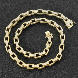 HiPhop 8mm épais cubain glacé en cuivre carré cuivre AAA cubique zirconia pierre 14k véritable bracelet de chaîne de placage d'or pour hommes bijoux fins x0509