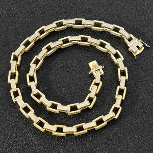 HIPHOP 8mm Dikke Cubaanse Iced Out Square Copper AAA Cubic Zirconia Stone 14k Real Gold Plating Chain Armband voor Mannen Fijne Sieraden X0509