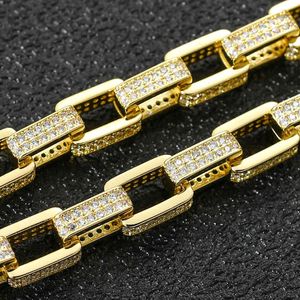 HIPHOP 8MM Dikke zware Cubaanse Iced Out Square Copper AAA Cubic Zirconia Stone 14k Real Vergulde Ketting Armband voor Mannen Sieraden X0509