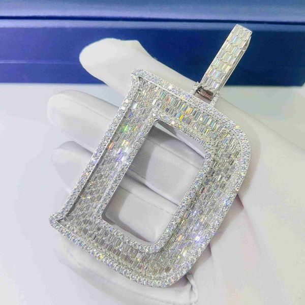 Hiphop Bling d Color Baguette Moissanite Diamonds 925 Silver Big Initial Letter Necklace