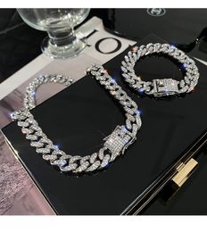 Cadena de hiphop Collar de pulseras de eslabones cubanos para hombres y mujeres Joyas de oro de plata con piedra de diamante completo