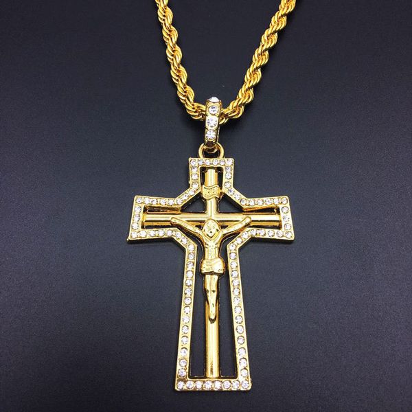 HipHop croix diamant jésus pendentif collier pour hommes Vintage gothique croix pendentif collier Lucifer bijoux chrétien en gros