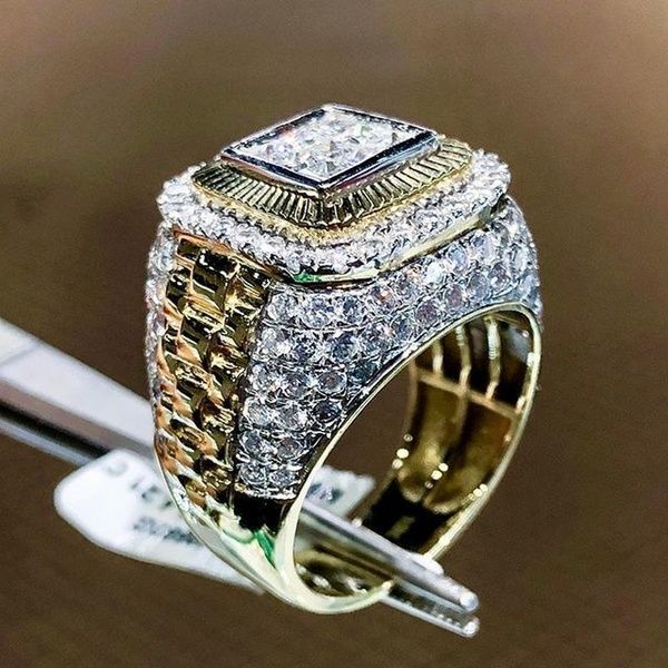 Anillo de diamantes de cristal de Hip Hop para hombre, joyería de anillos de compromiso con dijes de boda